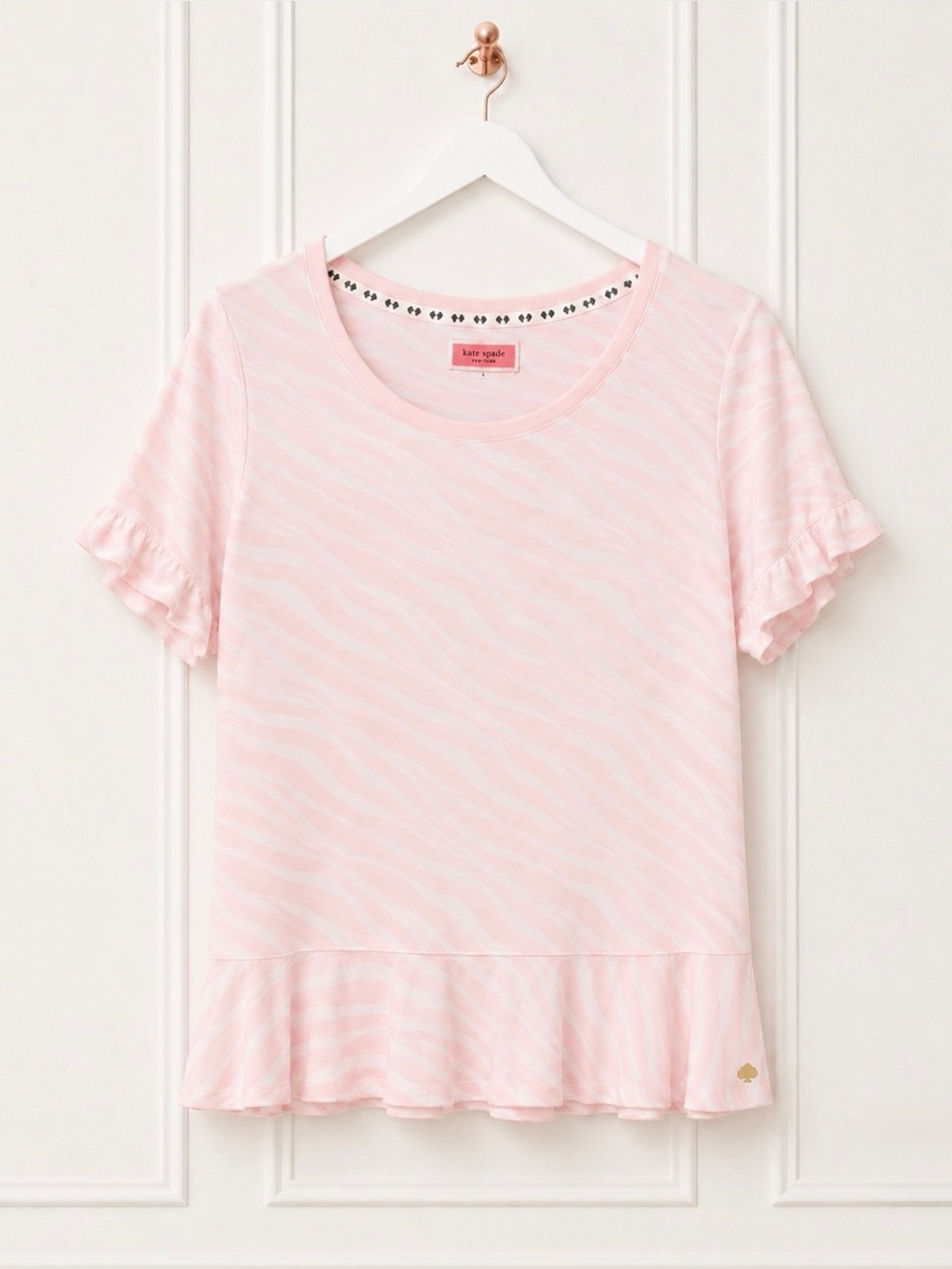 Kate Spade Womens Small Pink Zebra Print Ruffle Coquette Balletcore T Shirt Top